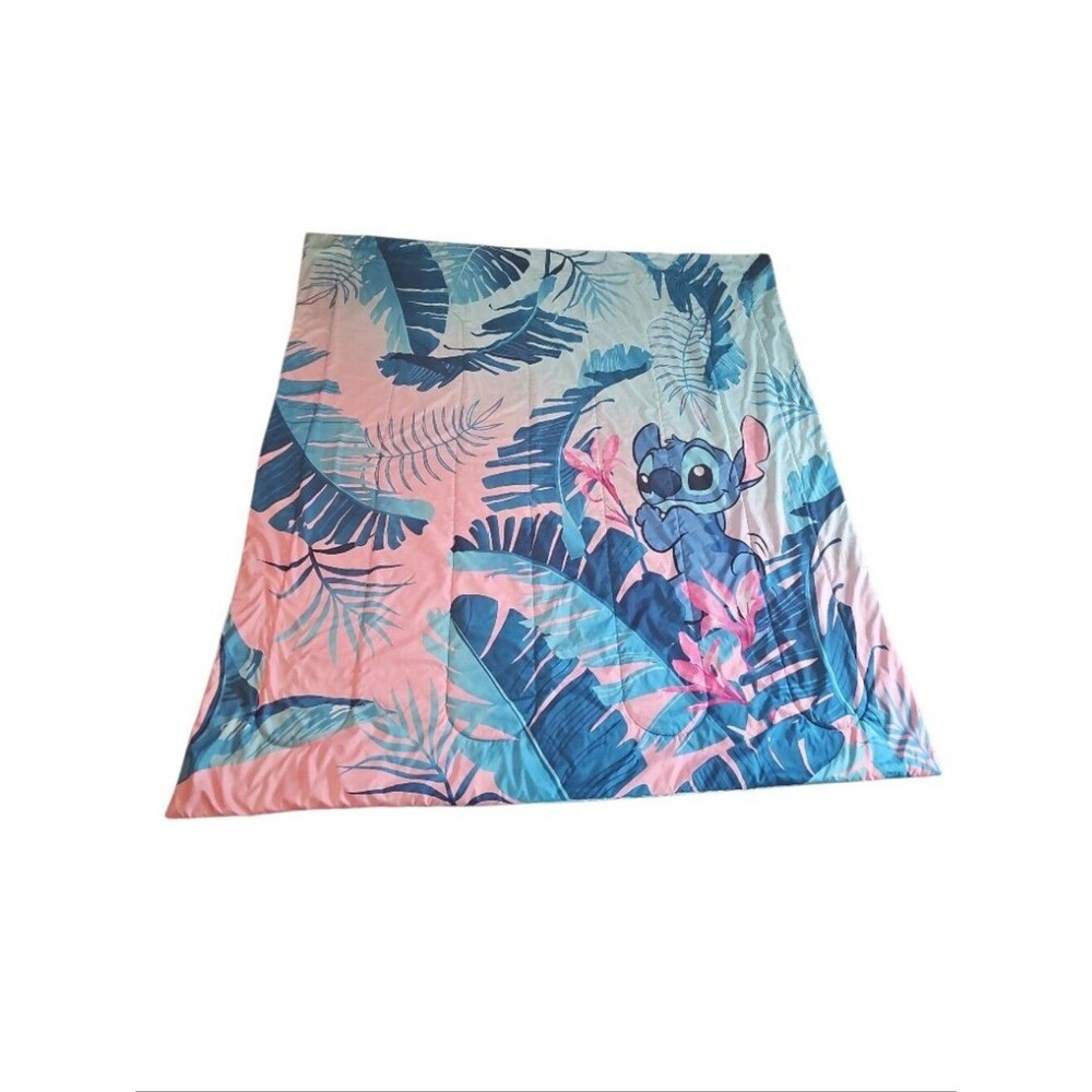 Disney Stitch Twin XL Reversible Comforter Tropical Hawaiian Blue Pink Bedding